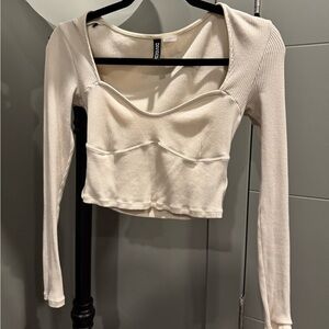 Divided Cream Ribbed Long Sleeve Blouse
